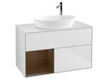 Villeroy und Boch Finion Waschtischunterschrank G891GNMT 100cm, Abdeckplatte white matt, Emotion, Regale Walnut Veneer, White matt lacquer