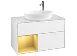 Villeroy und Boch Finion Waschtischunterschrank G891HFGF 100cm, Abdeckplatte white matt, Emotion, Regale Gold matt lacquer, Glossy white lacquer