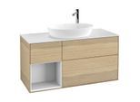 Villeroy und Boch Finion Waschtischunterschrank G941GFPC 120cm, Abdeckplatte white matt, Emotion, Regale Glossy white lacquer, Oak Veneer