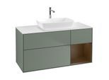 Villeroy und Boch Finion Waschtischunterschrank G831GNGM 120cm, Abdeckplatte white matt, Emotion, Regale Walnut Veneer, Olive Matt Lacquer