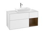 Villeroy und Boch Finion Waschtischunterschrank G831GNGF 120cm, Abdeckplatte white matt, Emotion, Regale Walnut Veneer, Glossy white lacquer