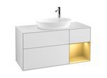 Villeroy und Boch Finion Waschtischunterschrank F951HFMT 120cm, Abdeckplatte white matt, Regale Gold matt lacquer, White matt lacquer