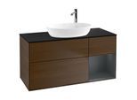 Villeroy und Boch Finion Waschtischunterschrank G952HGGN 120cm, Abdeckplatte black matt, Emotion, Regale Midnight matt lacquer, Walnut veneer