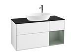 Villeroy und Boch Finion Waschtischunterschrank G952GMGF 120cm, Abdeckplatte black matt, Emotion, Regale Olive matt lacquer, Glossy white lacquer