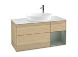 Villeroy und Boch Finion Waschtischunterschrank G951GMPC 120cm, Abdeckplatte white matt, Emotion, Regale Olive matt lacquer, Oak Veneer