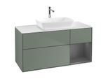 Villeroy und Boch Finion Waschtischunterschrank F831GKGM 120cm, Abdeckplatte white matt, Regale Anthracite matt lacquer, Olive Matt Lacquer