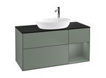 Villeroy und Boch Finion Waschtischunterschrank F952GMGM 120cm, Abdeckplatte black matt, Regale Olive matt lacquer, Olive Matt Lacquer