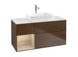 Villeroy und Boch Finion Waschtischunterschrank G821PCGN 120cm, Abdeckplatte white matt, Emotion, Regale Oak Veneer, Walnut veneer