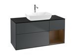 Villeroy und Boch Finion Waschtischunterschrank F832GNHG 120cm, Abdeckplatte black matt, Regale Walnut Veneer, Midnight Blue Matt Lacquer