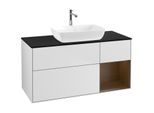 Villeroy und Boch Finion Waschtischunterschrank F832GNMT 120cm, Abdeckplatte black matt, Regale Walnut Veneer, White matt lacquer