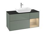 Villeroy und Boch Finion Waschtischunterschrank F832PCGM 120cm, Abdeckplatte black matt, Regale Oak Veneer, Olive Matt Lacquer