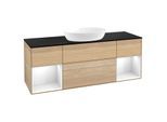 Villeroy und Boch Finion Waschtischunterschrank FD02GFPC 120cm, Abdeckplatte black matt, Regale Glossy white lacquer, Oak Veneer