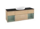 Villeroy und Boch Finion Waschtischunterschrank FD02GMPC 120cm, Abdeckplatte black matt, Regale Olive matt lacquer, Oak Veneer