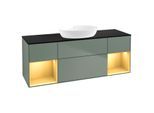 Villeroy und Boch Finion Waschtischunterschrank FD02HFGM 120cm, Abdeckplatte black matt, Regale Gold matt lacquer, Olive Matt Lacquer