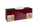 Villeroy und Boch Finion Waschtischunterschrank FD02PCHB 120cm, Abdeckplatte black matt, Regale Oak Veneer, Peony Matt