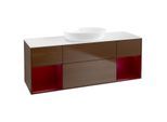 Villeroy und Boch Finion Waschtischunterschrank GD01HBGN 120cm, Abdeckplatte white matt, Emotion, Regale Peony matt lacquer, Walnut veneer
