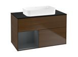 Villeroy und Boch Finion Waschtischunterschrank G652HGGN 100x60,3x50,1cm, Regal links Midnight Blue Matt Lacquer, Walnut veneer