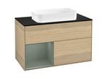 Villeroy und Boch Finion Waschtischunterschrank G652GMPC 100x60,3x50,1cm, Regal links Olive Matt Lacquer, Oak Veneer