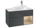 Villeroy und Boch Finion Waschtischunterschrank G901PCHG 100cm, Abdeckplatte white matt, Emotion, Regale Oak Veneer, Midnight Blue Matt Lacquer