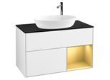 Villeroy und Boch Finion Waschtischunterschrank F902HFGF 100cm, Abdeckplatte black matt, Regale Gold matt lacquer, Glossy white lacquer