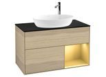 Villeroy und Boch Finion Waschtischunterschrank F902HFPC 100cm, Abdeckplatte black matt, Regale Gold matt lacquer, Oak Veneer