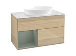 Villeroy und Boch Finion Waschtischunterschrank GA11GMPC 100cm, Abdeckplatte white matt, Emotion, Regale Olive matt lacquer, Oak Veneer