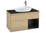 Villeroy und Boch Finion Waschtischunterschrank F902PDPC 100cm, Abdeckplatte black matt, Regale Black matt lacquer, Oak Veneer