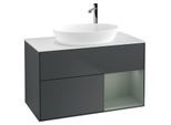 Villeroy und Boch Finion Waschtischunterschrank F901GMHG 100cm, Abdeckplatte white matt, Regale Olive matt lacquer, Midnight Blue Matt Lacquer