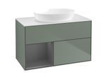 Villeroy und Boch Finion Waschtischunterschrank GA11GKGM 100cm, Abdeckplatte white matt, Emotion, Regale Anthracite matt lacquer, Olive Matt Lacquer