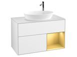 Villeroy und Boch Finion Waschtischunterschrank F901HFGF 100cm, Abdeckplatte white matt, Regale Gold matt lacquer, Glossy white lacquer