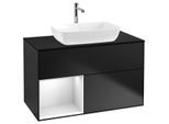 Villeroy und Boch Finion Waschtischunterschrank F772MTPD 100cm, Abdeckplatte black matt, Regale White matt lacquer, Black matt lacquer