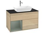 Villeroy und Boch Finion Waschtischunterschrank F772GMPC 100cm, Abdeckplatte black matt, Regale Olive matt lacquer, Oak Veneer