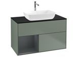 Villeroy und Boch Finion Waschtischunterschrank F772HGGM 100cm, Abdeckplatte black matt, Regale Midnight matt lacquer, Olive Matt Lacquer