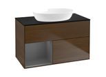 Villeroy und Boch Finion Waschtischunterschrank GA12GKGN 100cm, Abdeckplatte black matt, Emotion, Regale Anthracite matt lacquer, Walnut veneer