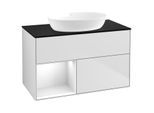 Villeroy und Boch Finion Waschtischunterschrank GA12GFMT 100cm, Abdeckplatte black matt, Emotion, Regale Glossy white lacquer, White matt lacquer