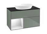 Villeroy und Boch Finion Waschtischunterschrank GA12MTGM 100cm, Abdeckplatte black matt, Emotion, Regale White matt lacquer, Olive Matt Lacquer