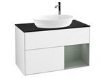 Villeroy und Boch Finion Waschtischunterschrank G902GMGF 100cm, Abdeckplatte black matt, Emotion, Regale Olive matt lacquer, Glossy white lacquer