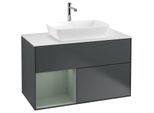 Villeroy und Boch Finion Waschtischunterschrank F771GMHG 100cm, Abdeckplatte white matt, Regale Olive matt lacquer, Midnight Blue Matt Lacquer