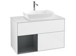 Villeroy und Boch Finion Waschtischunterschrank F771HGGF 100cm, Abdeckplatte white matt, Regale Midnight matt lacquer, Glossy white lacquer