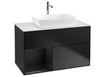 Villeroy und Boch Finion Waschtischunterschrank F771PDPD 100cm, Abdeckplatte white matt, Regale Black matt lacquer, Black matt lacquer