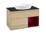 Villeroy und Boch Finion Waschtischunterschrank GA22HBPC 100cm, Abdeckplatte black matt, Emotion, Regale Peony matt lacquer, Oak Veneer