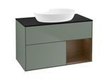 Villeroy und Boch Finion Waschtischunterschrank GA22GNGM 100cm, Abdeckplatte black matt, Emotion, Regale Walnut Veneer, Olive Matt Lacquer