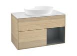 Villeroy und Boch Finion Waschtischunterschrank GA21HGPC 100cm, Abdeckplatte white matt, Emotion, Regale Midnight matt lacquer, Oak Veneer