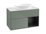 Villeroy und Boch Finion Waschtischunterschrank GA21PDGM 100cm, Abdeckplatte white matt, Emotion, Regale Black matt lacquer, Olive Matt Lacquer