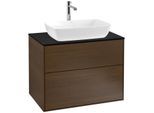 Villeroy und Boch Finion Waschtischunterschrank F75200GN 80x60,3cm, Abdeckplatte black matt, Walnut veneer