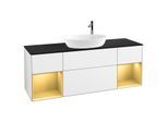 Villeroy und Boch Finion Waschtischunterschrank F982HFGF 160cm, Abdeckplatte black matt, Regale Gold matt lacquer, Glossy white lacquer