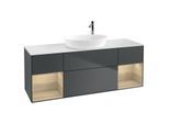 Villeroy und Boch Finion Waschtischunterschrank F981PCHG 160cm, Abdeckplatte white matt, Regale Oak Veneer, Midnight Blue Matt Lacquer