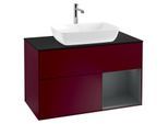 Villeroy und Boch Finion Waschtischunterschrank G782HGHB 100cm, Abdeckplatte black matt, Emotion, Regale Midnight matt lacquer, Peony Matt
