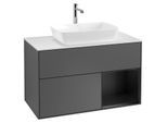 Villeroy und Boch Finion Waschtischunterschrank G781PDGK 100cm, Abdeckplatte white matt, Emotion, Regale Black matt lacquer, Anthracite matt