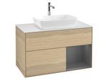 Villeroy und Boch Finion Waschtischunterschrank G781GKPC 100cm, Abdeckplatte white matt, Emotion, Regale Anthracite matt lacquer, Oak Veneer